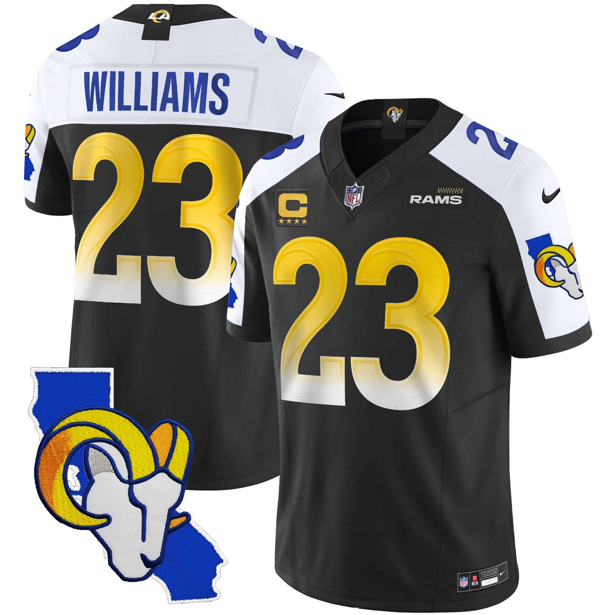 Men Los Angeles Rams #23 Williams Black 2024 Nike California Patch Vapor Limited NFL Jersey
